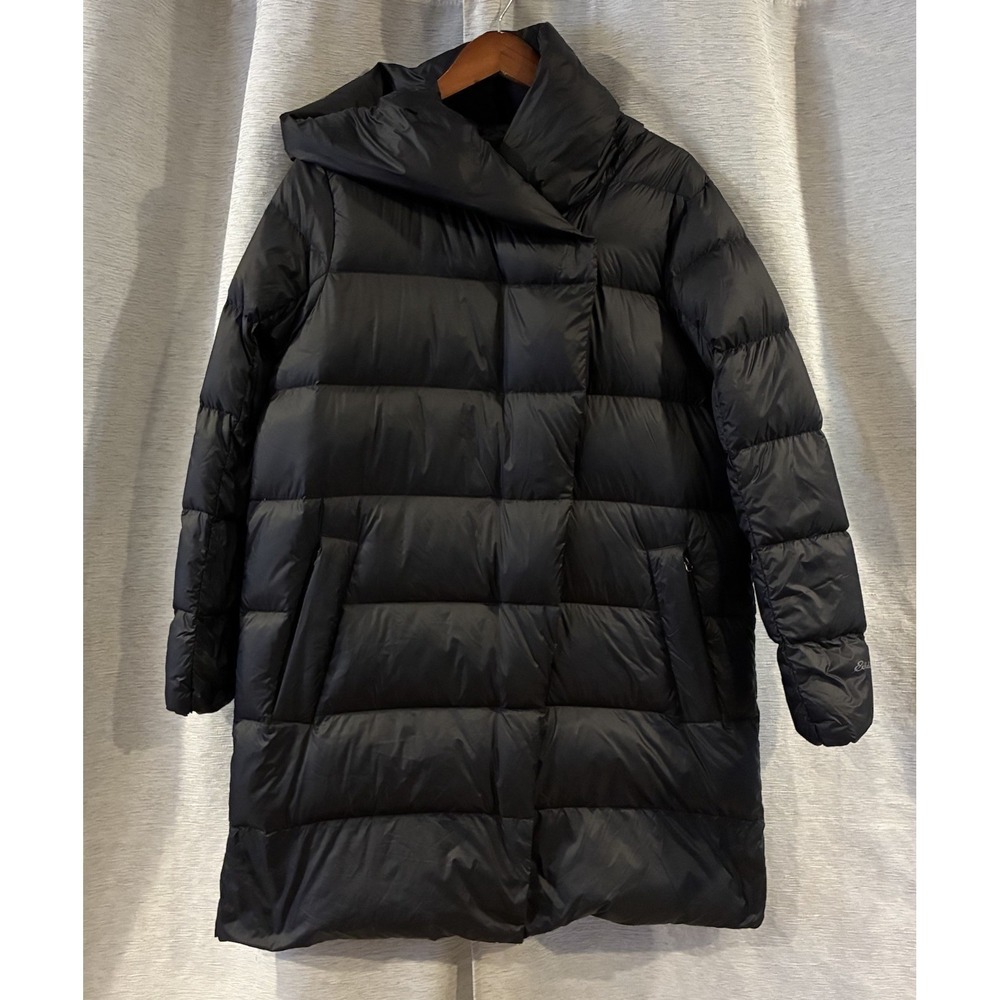 Eddie Bauer CirrusLite Down Wrap Parka Black Puffer Jacket Womens Large